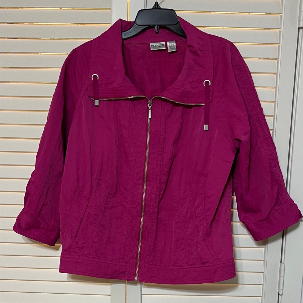 Chico's Magenta Zip-Front Utility Jacket Silver Accent - Size 3/XL
